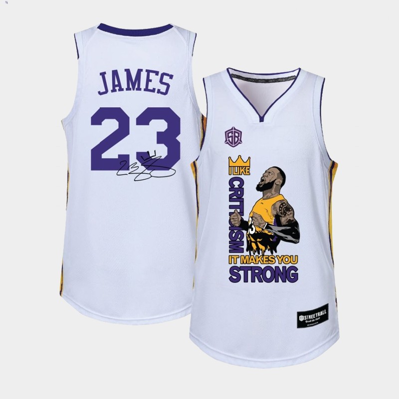 Men's Los Angeles Lakers LeBron James #23 NBA I Like Criticism Nickname White Basketball Jersey IIR0283GM